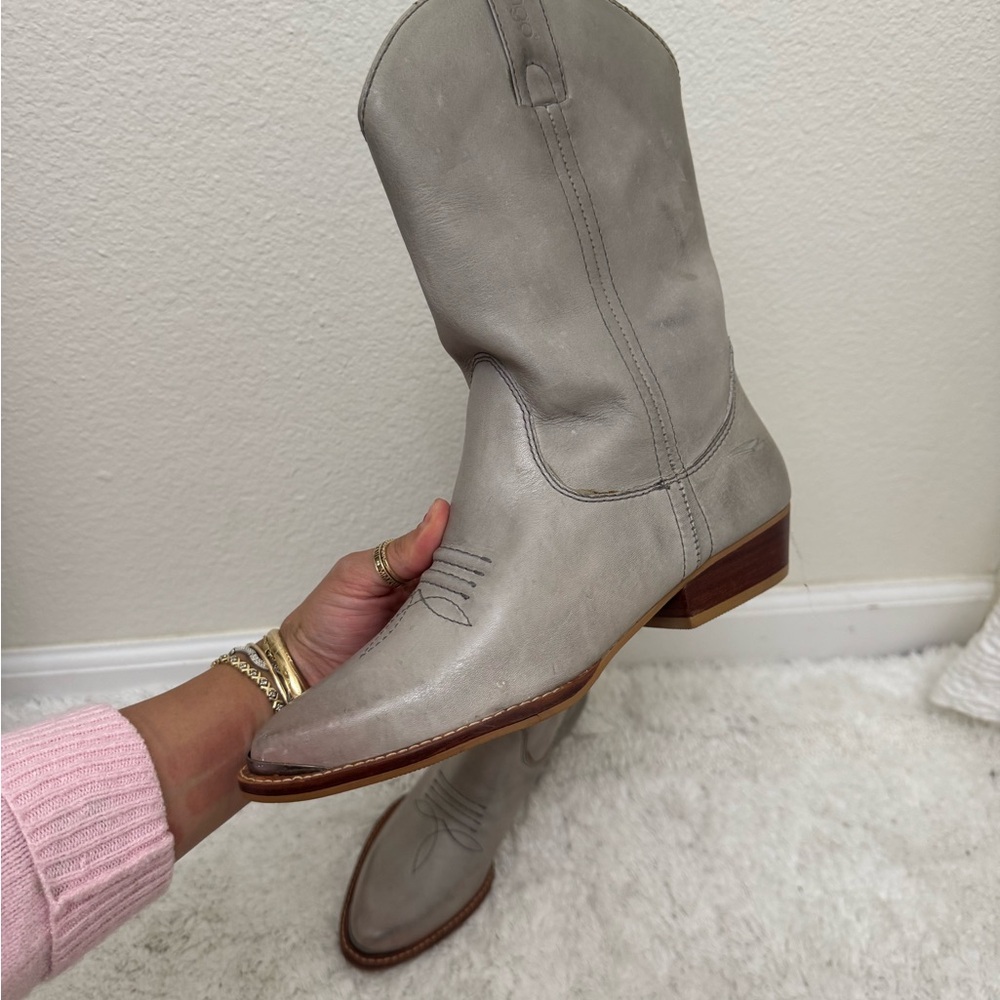 Gray Leather Western Boots